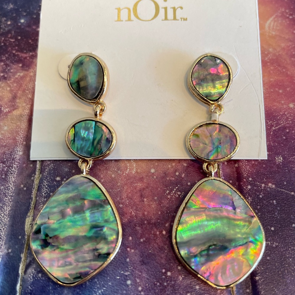 nOir Jewelry Blue and Green Iridescent Earrings NEW